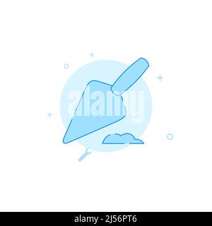 Mason trowel vector icon. Flat illustration. Filled line style. Blue monochrome design. Editable stroke. Adjust line weight. Stock Vector