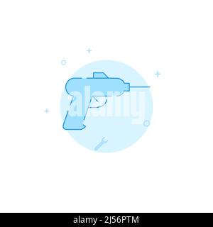 Drill vector icon. Flat illustration. Filled line style. Blue monochrome design. Editable stroke. Adjust line weight. Stock Vector