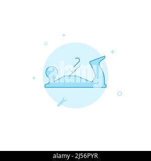 Wood hand planer vector icon. Flat illustration. Filled line style. Blue monochrome design. Editable stroke. Adjust line weight. Stock Vector