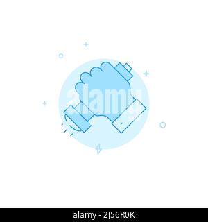 Hand with flashlight vector icon. Flat illustration. Filled line style. Blue monochrome design. Editable stroke. Adjust line weight. Stock Vector