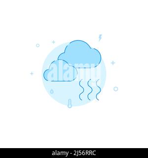 Foggy weather forecast vector icon. Flat illustration. Filled line style. Blue monochrome design. Editable stroke. Adjust line weight. Stock Vector