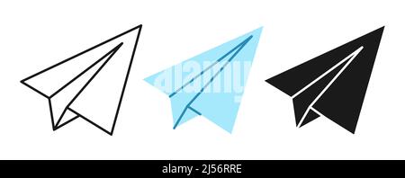 Paper plane line icon set. Sending message symbol, paper planes sign. Simple origami airplane pictogram. Vector infographics aircraft mail collection for web design or mobile app Stock Vector