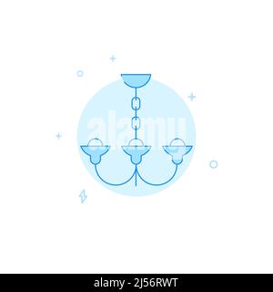 Chandelier on chain vector icon. Flat illustration. Filled line style. Blue monochrome design. Editable stroke. Adjust line weight. Stock Vector