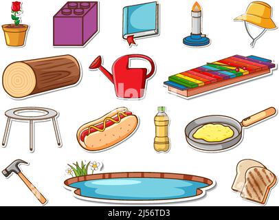 Sticker set of mixed daily objects illustration Stock Vector