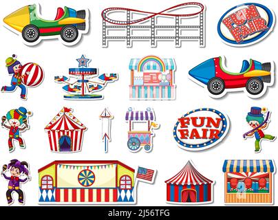 Sticker set of amusement park and fun fair objects illustration Stock ...