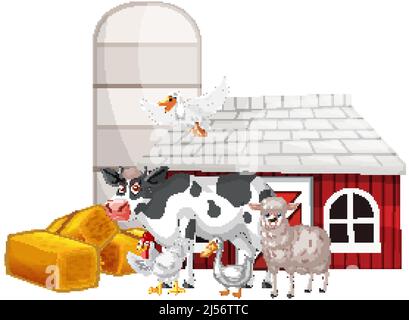 Farming theme with many animals illustration Stock Vector