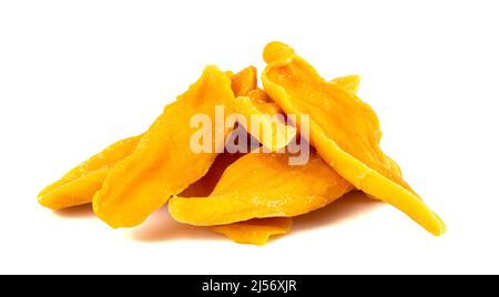 Dehydrated Mango Strips on a White Background Stock Photo