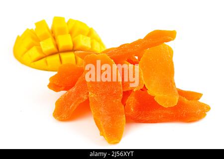 Candied Mango Strips on a White Background Stock Photo