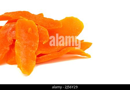 Candied Mango Strips on a White Background Stock Photo