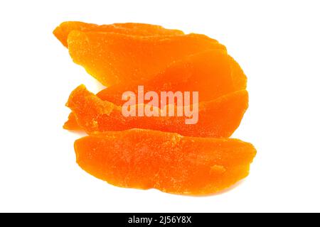 Candied Mango Strips on a White Background Stock Photo