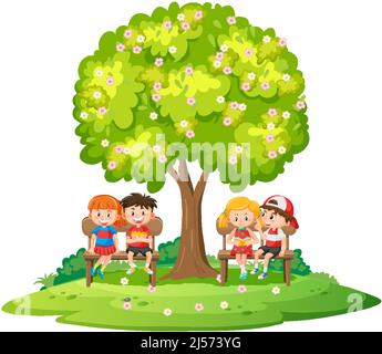 Couple sitting on wooden bench isolated illustration Stock Vector