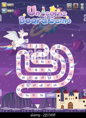 A snake ladder game template on space background illustration Stock Vector