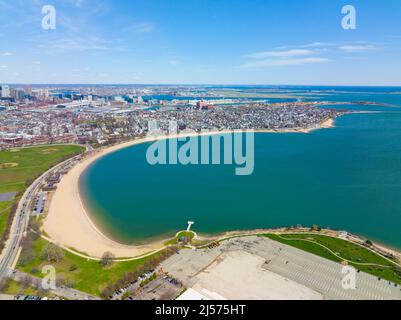 Carson Beach and Dorchester Penninsula historic district aerial view in spring from South Boston, Massachusetts MA, USA. Stock Photo
