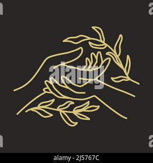 Image of hands decorated with leaves vector illustration Stock Vector