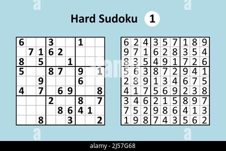 Sudoku game with answers. Hard complexity. Simple vector Stock Vector