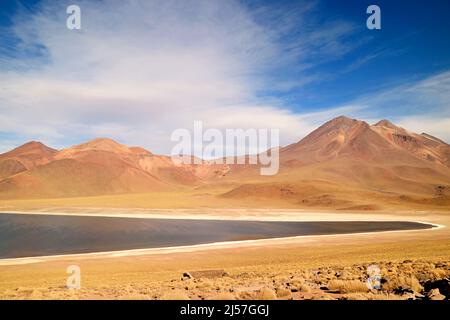 Laguna Miscanti, amazing brackish water lake at the elevation of 4,120 meters above sea level, Atacama desert, Antofagasta region, northern Chile Stock Photo