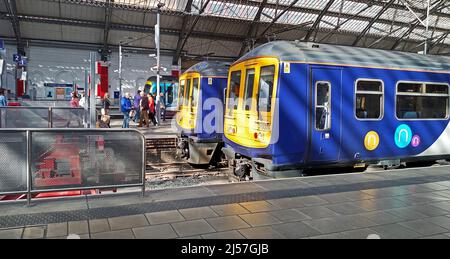 LIME STREET STATION. LIVERPOOL. ENGLAND. 04-05-19.  A  departure time line up from Northern Rail and TP Express trains. Stock Photo