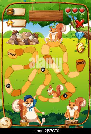 Game design with squirrels in garden illustration Stock Vector