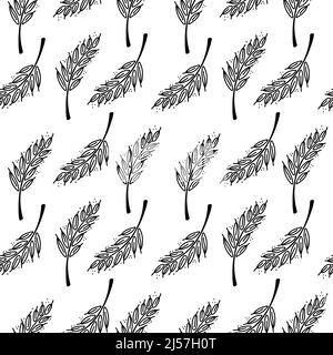 Seamless pattern of wheat ears, hand-drawn in sketch style. Wheat, oats. Monochrome. Symbol of baked goods. Simple vector illustration Stock Vector
