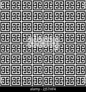 Greek key seamless pattern background in black and white. Vintage and retro abstract ornamental design. Simple flat vector illustration Stock Vector