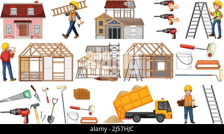 Set of construction site objects illustration Stock Vector