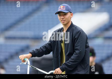 Chiba, Japan, APRIL 21, 2022, Rim Nakamura (JPN), APRIL 21, 2022 : X Games Chiba 2022 Press Conference at at ZOZO Marine Stadium, Chiba, Japan. Credit: Naoki Morita/AFLO SPORT/Alamy Live News Stock Photo