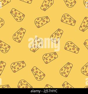 Seamless pattern and pieces of cheese on a yellow background Stock Vector