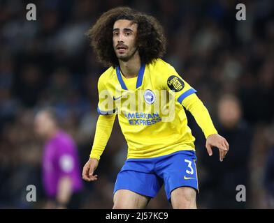 Manchester, England, 20th April 2022.  Marc Cucurella Brighton  during the Premier League match at the Etihad Stadium, Manchester. Picture credit should read: Darren Staples / Sportimage Stock Photo