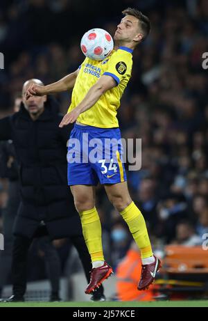 Manchester, England, 20th April 2022.  Joel Veltman of Brighton during the Premier League match at the Etihad Stadium, Manchester. Picture credit should read: Darren Staples / Sportimage Stock Photo