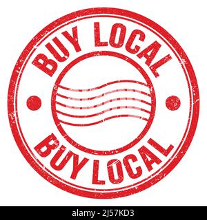 BUY LOCAL word written on red round postal stamp sign Stock Photo