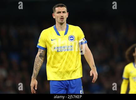 Manchester, England, 20th April 2022. Lewis Dunk of Brighton during the Premier League match at the Etihad Stadium, Manchester. Picture credit should read: Darren Staples / Sportimage Stock Photo