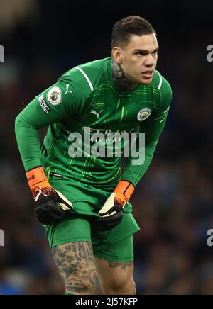 Manchester, England, 20th April 2022.  Ederson of Manchester City during the Premier League match at the Etihad Stadium, Manchester. Picture credit should read: Darren Staples / Sportimage Stock Photo