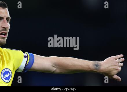 Manchester, England, 20th April 2022. Lewis Dunk of Brighton during the Premier League match at the Etihad Stadium, Manchester. Picture credit should read: Darren Staples / Sportimage Stock Photo