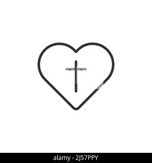 Christian cross inside heart icon. Black christian cross sign isolated on light background. Vector illustration Stock Vector