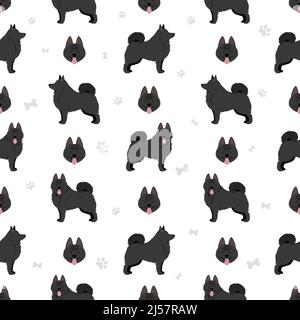 Schipperke seamless pattern. Different poses, coat colors set.  Vector illustration Stock Vector