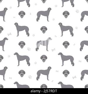 Scottish deerhound seamless pattern. Different poses, coat colors set.  Vector illustration Stock Vector