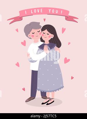 young couple lovers with hearts decoration vector illustration design ...
