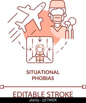 Situational phobias red concept icon Stock Vector