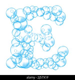 Alphabet of soap bubbles. Water suds letter E. Realistic vector font isolated on white background Stock Vector