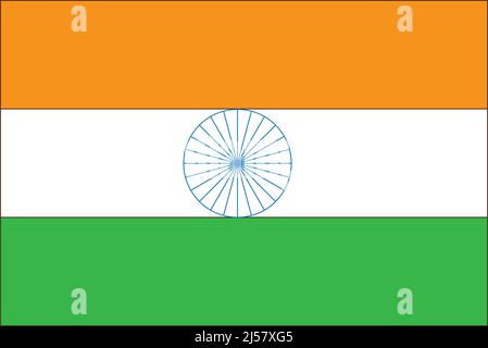 India flag, official colors and proportion correctly. National Indian flag. Vector illustration, National Flags of India Stock Photo