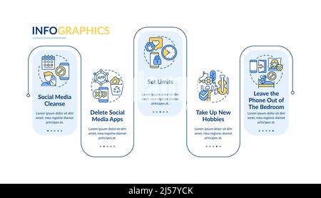 Ways to break social media addiction rectangle infographic template Stock Vector