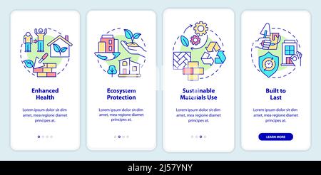 Benefits of sustainable architecture onboarding mobile app screen Stock Vector