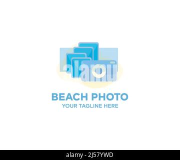 The concept of the photos logo design. Beach photo vector design and illustration. Stock Vector