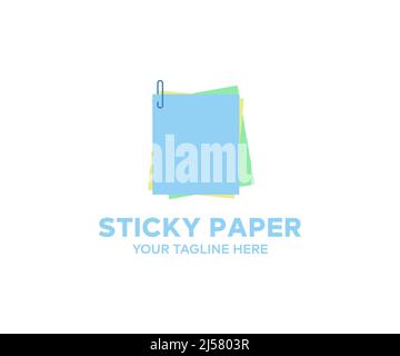 Colorful note, notebook paper with torn edges stuck logo design. Realistic blank sticky notes vector design and illustration. Stock Vector