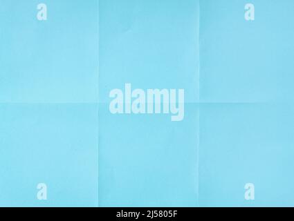 Blue crumpled unfolded paper sheet texture background. Paper folded in six. Full frame Stock Photo