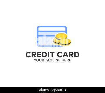 Credit card virtual coin logo design. Cash back and digital banking concept. Virtual money, internet, success, bank, business vector design. Stock Vector