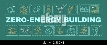 Net zero energy building word concepts dark green banner Stock Vector