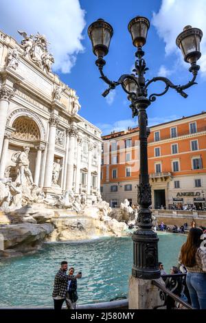 the Trevi Fountain and the Palazzo Poli in the  Piazza di Trevi, one of the most popular tourist attractions in  Rome, Lazio,  Italy. Stock Photo
