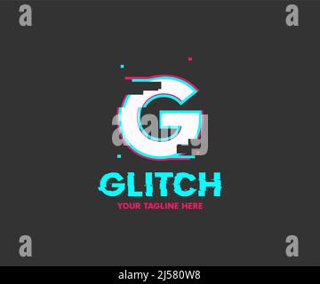 Futuristic digital Glitch logo design. Glitched nightlife tech lines, neon gliich effect, abstract digital elements vector design and illustration. Stock Vector