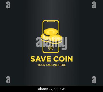 Coin, smartphone app logo design. Gold coin, save money, internet, success, bank, business vector design and illustration. Stock Vector